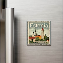 Estonya Estonia - Posta Pulu Temalı Ülke - Baskılı Buzdolap Magneti Kare - 9x9 Cm