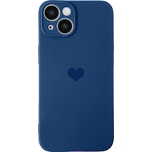 Apple Uyumlu iPhone 14 Plus Kalp Logolu Kamera Korumalı İçi Kadife Lansman Silikon Kılıf - Lacivert