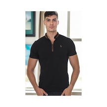 T9571 Dewberry Fermuarlı Erkek T-shırt-siyah Siyah