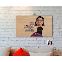 Kişiye Özel En Güzel Anne Karikatürlü Otantik Ahşap Palet Tablo