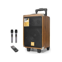 8 Inç Bluetooth Hoparlör Fm Radyo Usb, Tf, Aux, Çift Mikrofon, Kumandalı Ahşap - Bq8