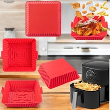 Kare Airfryer Pişirme Kabı Silikon Kırmızı Diğer