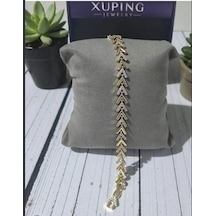 Xupıng Zirkon Taşlı Şık Çelik Bileklik Gold