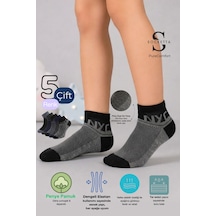 Socketta 5'li Karışık Renkli Çocuk Pamuk Nyc Desen Patik Çorap - Premium Nyc Siyah-mavi Mel-laci-gri-antrasit