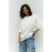 Startmore Kadın Oversize Nefes Alan Bol Kesim Kısa Kollu Beyaz