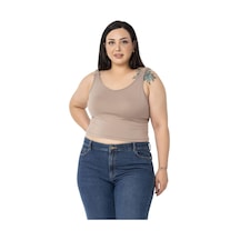 Disentis Büyük Beden Askıları Büzgülü Drapeli Crop Vizon Body-vizon Vizon
