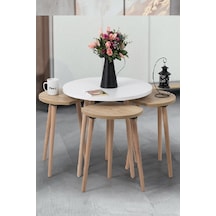 Pissa / Orta Sehpa / Sehpa Seti / Sehpa Takımı / 5 Parçalı Sehpa Seti Beyaz+meşe