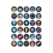 30 Adet Büyülü Yılbaşı Sticker Seti - Laptop Defter Telefon İçin Özel Kesim Çok Renkli