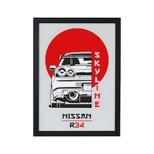 Nissan Skyline R34 Ahşap Çerçeveli Poster Tablo Jdm Efsane Siyah