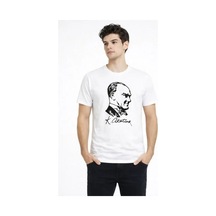 Butik İstanbul Erkek Atatürk Baskılı Tişört Kısa Kollu Bisiklet Yaka T-shirt - Beyaz