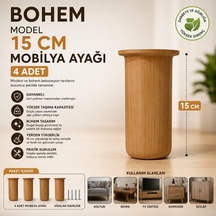 Bohem Model 15 Cm Mobilya Ayağı Söğüt Rengi Sert Polimer Koltuk Dolap Tv Ünitesi Ayağı-4 Adet Krem