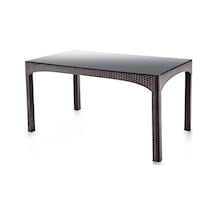 Omnipazar Sy-2589 Kahverengi Rattan Temperli Kapalı Camlı Masa Dikdörtgen 03051