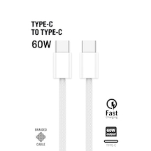 Type-c To Type-c 60w Örgü Data Ve Şarj Kablosu 100cm Beyaz