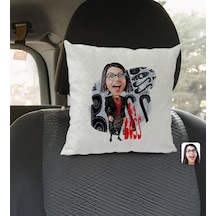 Bk Gift Kişiye Özel Kadın Big Boss Karikatürlü Kare Araç Koltuk Yastığı-3 Çok Renkli