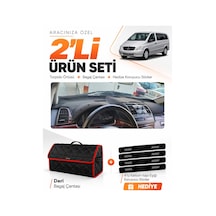 Mercedes Vito W639 2003-2014 Uyumlu Torpido Örtüsü + Deri Bagaj Çantası + Sticker - Siyah Kırmızı