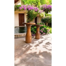 Ahşap Mantar Formlu 2'li Sehpa Seti Açık Ceviz Renk