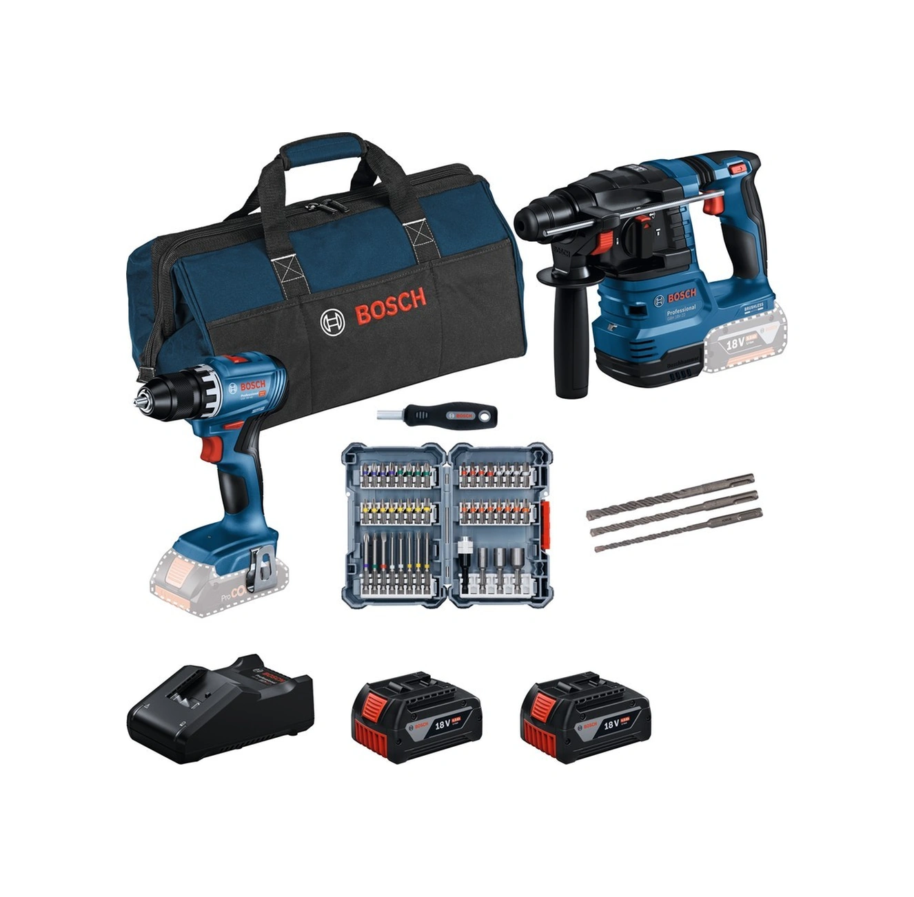 Bosch GSR 18V-45 Akülü Vidalama + GBH 18V-22 Kırıcı Delici 2x4AH Akülü Kombo Set - 0615V0003D