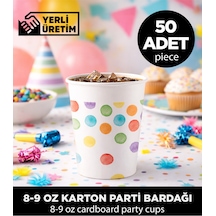 Renkli Puantiyeli Karton Parti Bardağı 8-9 Oz - Doğum Günü Ve Kutlama Malzemeleri 50 Adet Diğer