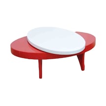 Döner Orta Sehpa Oval Rus Tarz Model Kayın Retro Ayak Kırmızı