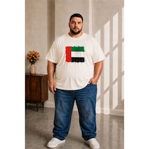 Sngl Tekstil Erkek Büyük Beden Kısa Kollu Bae Bayrak Baskılı Tişört 3xl 4xl 5xl 6xl 7xl 8xl 9xl Ekru