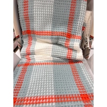 Sesli Comfort Turkuaz Turuncu Ekose Skoç Pamuk Örme Battaniye 200x220 Çift Kişilik Battal Diğer