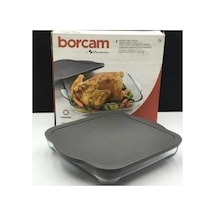 59024 Borcam Gri Kapaklı Fırın Tepsisi 28x28cm Şeffaf