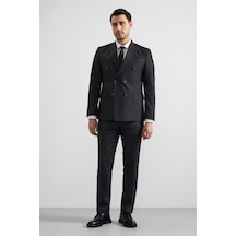 Süvari Siyah Slim Kruvaze Yaka 6 Drop Takım Elbise Tk1006900389-s09 Siyah