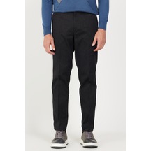 AC&Co / Altınyıldız Classics Erkek Sıyah Comfort Fit Rahat Kesim Yan Cepli Pamuklu Diyagonal Desenli Pantolon