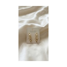 Xuping 14k Gold Rengi Kuyumcu İsçiligi Modern Tasarim Tas Detay Kararmaz Kadin Halka Küpe Gümüş - 903302872 Gümüş