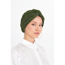 Hürrem Bone Haki Çapraz Büzgülü Tesettür Bone Fukuro Piliseli 2512 09 Haki