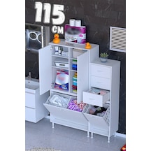 Kaya 115 Cm Modüler Banyo/mutfak Dolabı Kapaklı 3 Çekmece Sepetli Dolap - Beyaz 70+45 X160x32 Cm