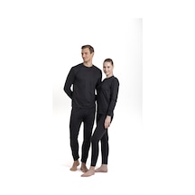 Oıl Company Unisex Çift Katlı Hafif Esnek Nefes Alabilir Örme Kumaş Termal İçlik Set Alt Üst Takım Siyah-01