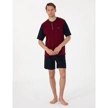 Pierre Cardin Erkek Kısa Kol 3'lü Şortlu Jakarlı Pijama Takım Kutulu Damat Çeyiz Set Bordo