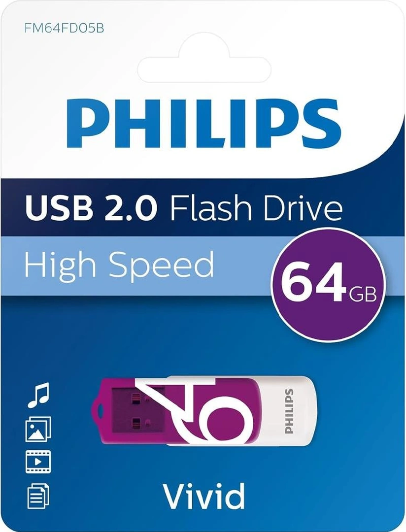 Philips Vivid Serisi 64gb Usb 2.0 High Speed Flash Bellek Fm64fd05b/00