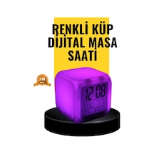 7 Renk Led Işıklı Alarmlı Dijital Küp Masa Saati Termometreli Çr