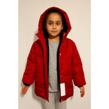 Cg Kids Kırmızı Yandan Cepli Fermuar Çıtçıt İçi Kürklü Şapkalı Unisex Mont Kırmızı