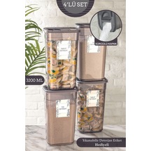 4'lü Sürgülü Kapaklı Leaf Tablet Deterjan Saklama Kabı - Etiketli Dikdörtgen Saklama Kutusu 3,2 Lt Antrasit