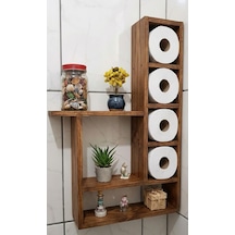 100x60 Cm Dev Boy Masif Ham Ahşap Banyo Rafı - 6 Geniş Bölmeli Tuvalet Kağıtlığı Ve Düzenleyici Kahverengi