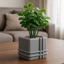 Bezos 3d Baskı Square Planter - Izgara Desenli Küp Saksı-gri Nıda