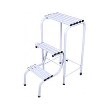 Metal Tabure Merdiven 3 Basamaklı Beyaz Renk Tabureli Merdiven