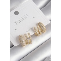 Pirinç Gold Renk Zirkon Taşlı Kadın Küpe Altın - Çok Renkli