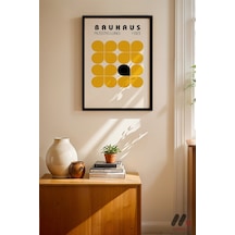 Bauhaus Sarı Kare Deseni, Siyah Çerçeveli Duvar Tablosu - Modern Ev Dekorasyonu