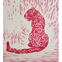 Özgün Baskı - Pembe Leopar Resmi - Linolyum