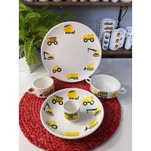 5 Parça İş Makinaları Model Çocuk Yemek Takımı Beslenme Seti Çok Renkli