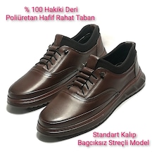 Özbek Erkek Koyu Kahverengi % 100 Deri Günlük Rahat Ayakkabı