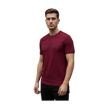 Lacaton 26-7004 Erkek Bisiklet Yaka Baskılı T-shirt Bordo Bordo