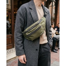 Bezos Haki Unisex Bel Çantası Çapraz Askılı Günlük Kullanım Fermuarlı 30x13 Cm Bty