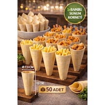 50'li Pkt Medium Bambu Sunum Korneti 12,5x7 Cm Doğal Sunum Külahı Kokteyl Catering Finger Food Sunumluk