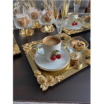 Atabey Home Collection Tekli 1 Adet Kahve & Çay & Sunum Tepsisi Metal Döküm Kare Gold Tepsi Gül Model
