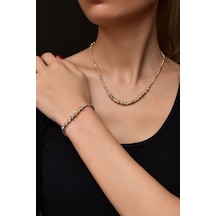 Papatya Silver 925 Ayar Gümüş Üç Renk İki Boy Dorika Toplu Kolye ve Bileklik Set